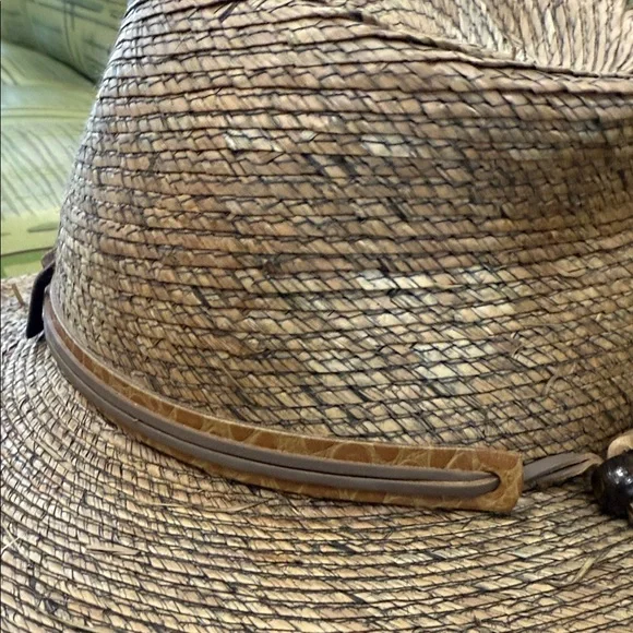 Stetson brand Brown Straw Cowboy Hat with Leather Band size medium - Picture 8 of 8